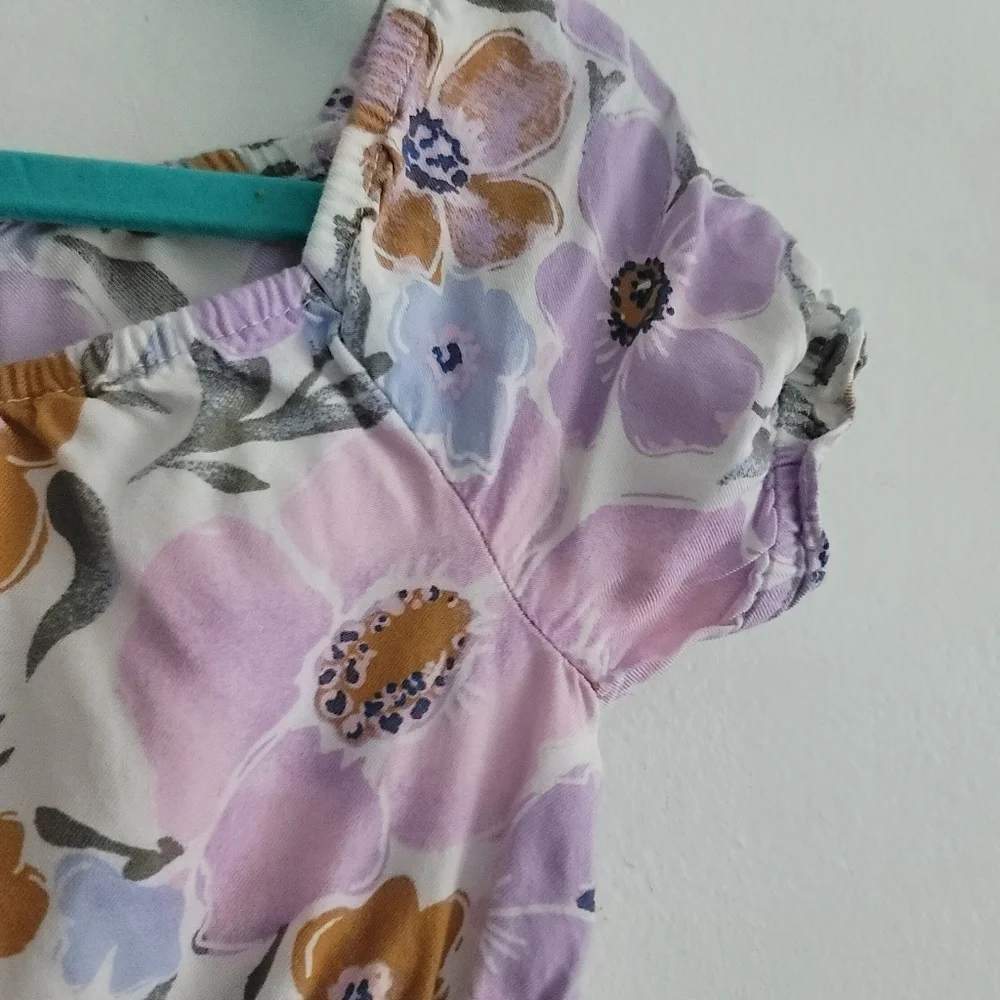 OshKosh 4T Purple Floral‎ Short Sleeve Romper
